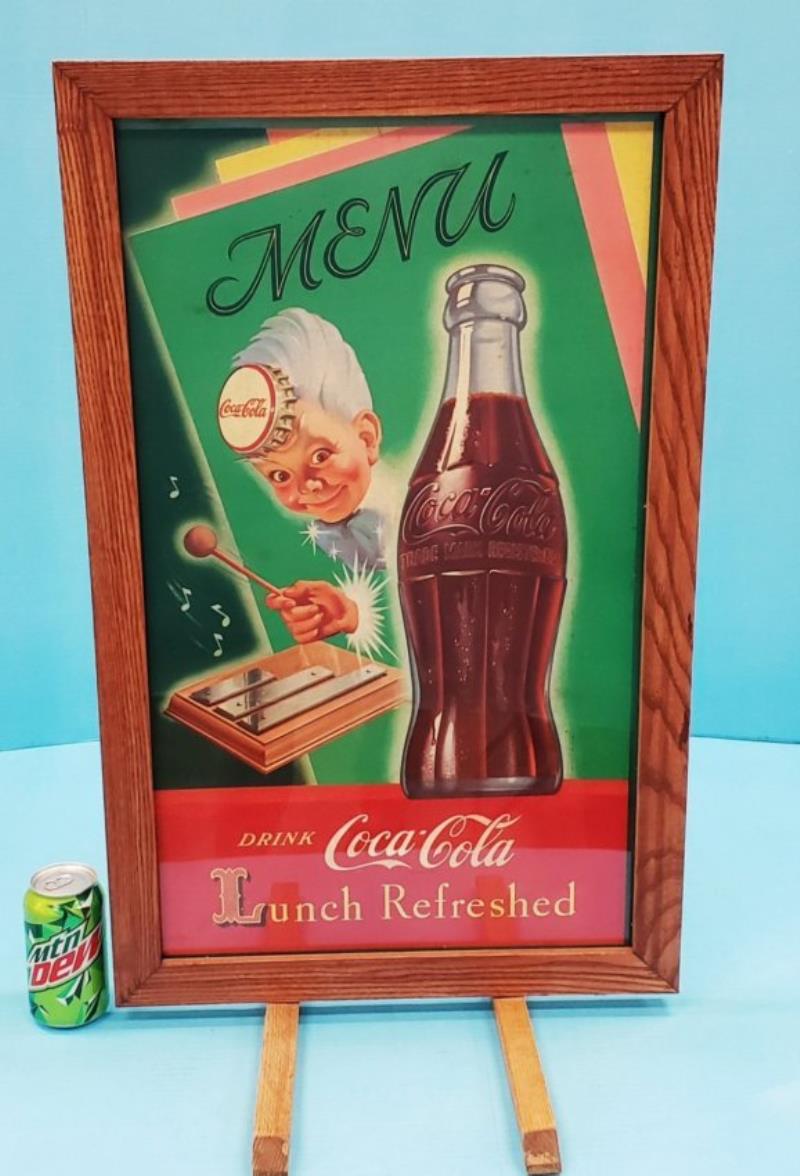 1950 Coca Cola Framed Double Sided Cardboard Sign