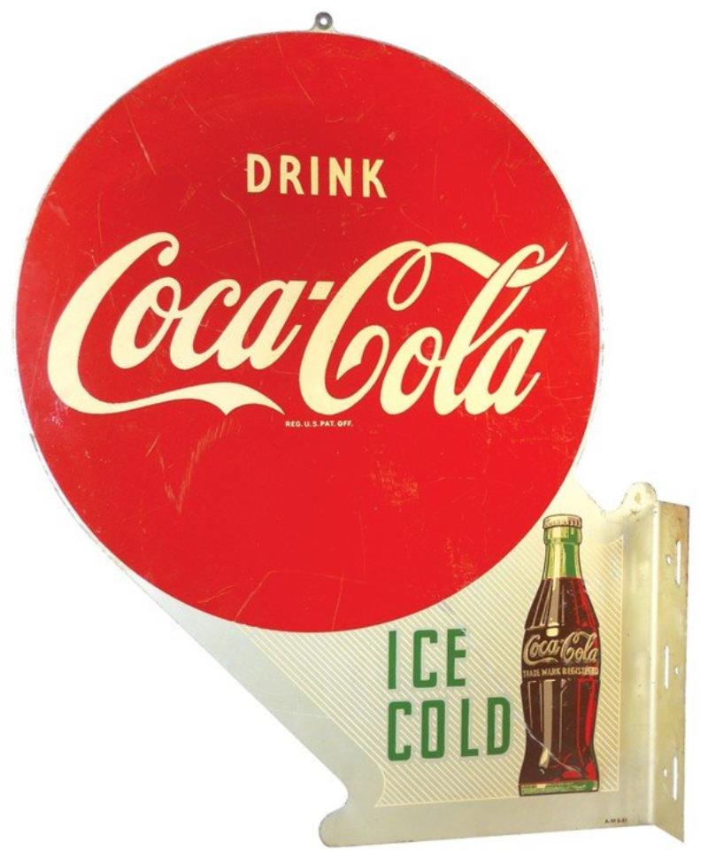 Coca-Cola metal flange sign, 2-sided w/bottle grap