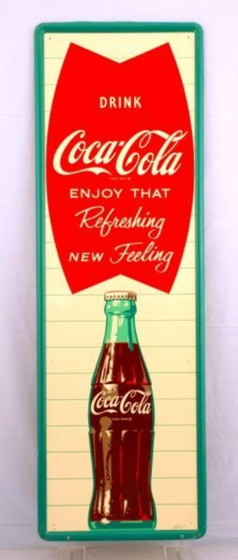 Vintage Coca-Cola Fish Tail Bottle Sign NOS