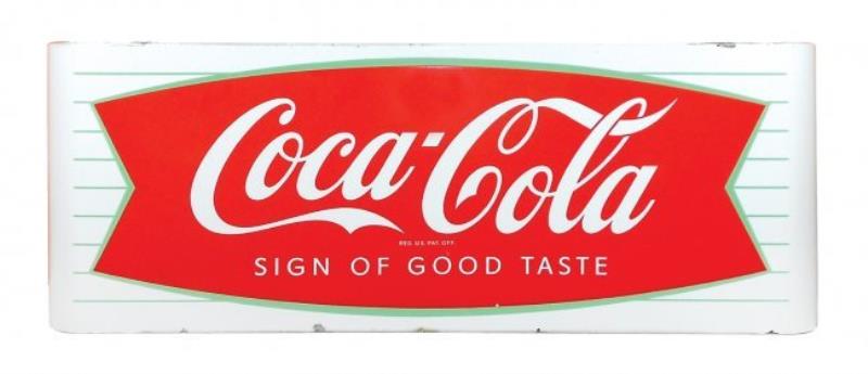 Coca-Cola sign, porcelain fishtail w/curved ends, VG