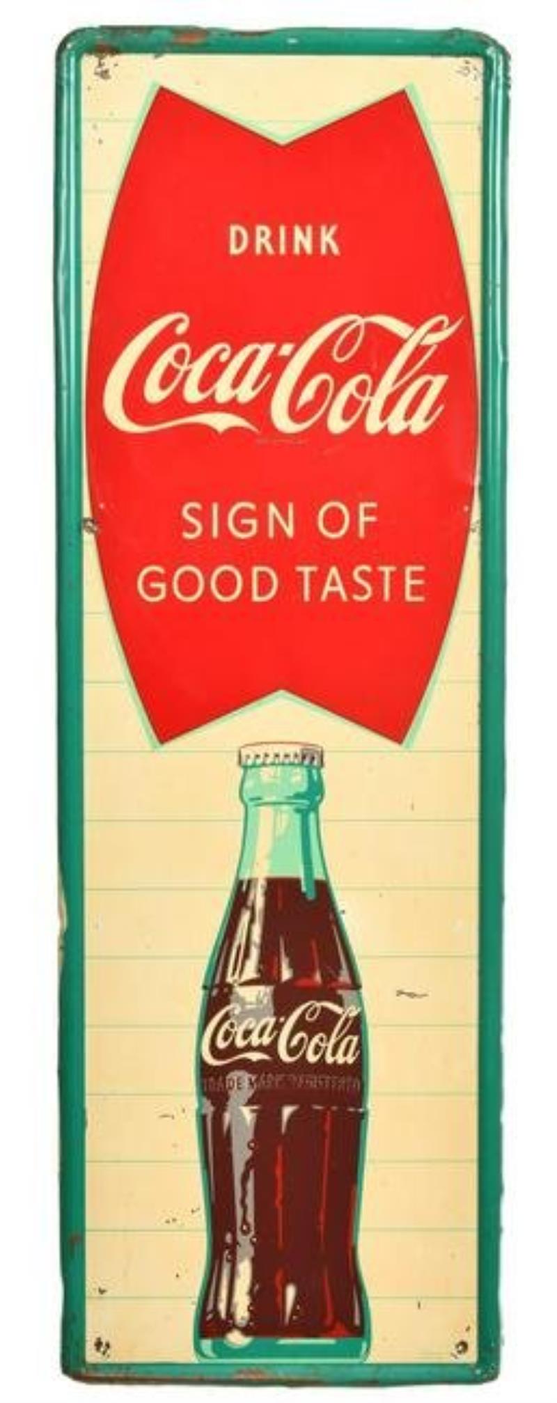 Drink Coca-Cola Fish Tail Logo w/bottle Metal Sign