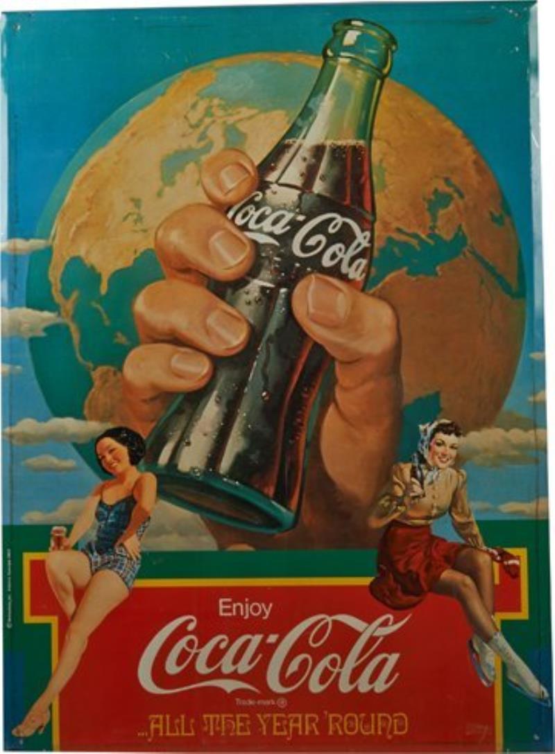 Coca Cola Tin Advertisement On Cardboard Backing