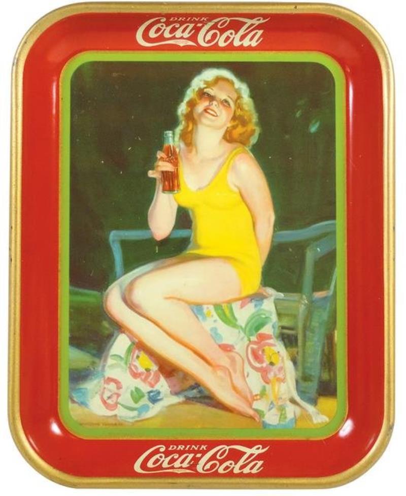 Coca-Cola Serving Tray, 1932, Yellow Bathing Suit Girl