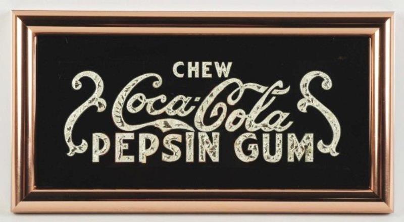 Reverse on Glass Coca-Cola Pepsin Gum Sign