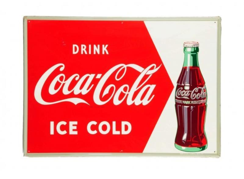 1950's Coca - Cola Tin Sign with Bottle