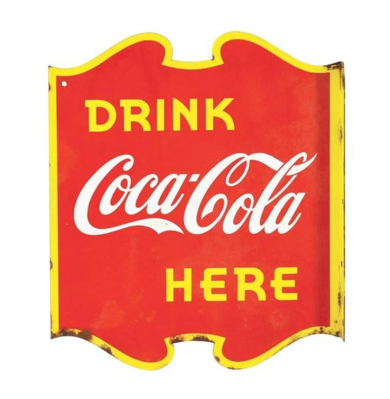 DOUBLE-SIDED PORCELAIN "DRINK COCA-COLA HERE" CANADIAN