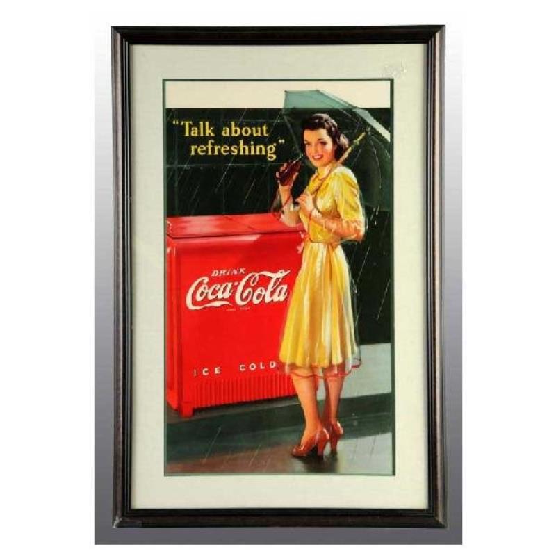 Cardboard Coca-Cola 1942 Umbrella Girl Sign.