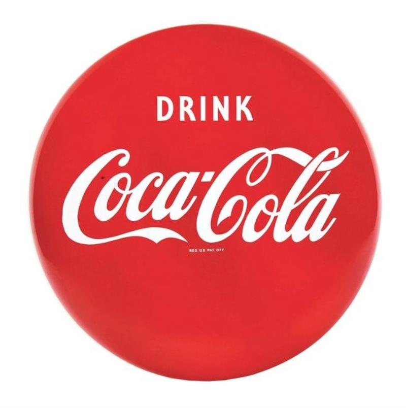DRINK COCA COLA PORCELAIN BUTTON SIGN.