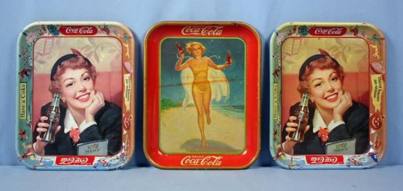 Three Coca Cola Serving Trays 1937 and 1951