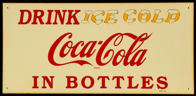 A CIRCA 1948 TIN COCA-COLA ADVERTISING SIGN