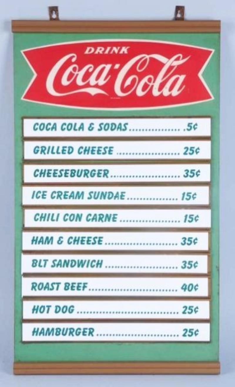 1960's Coca-Cola tin menu board Value & Price Guide