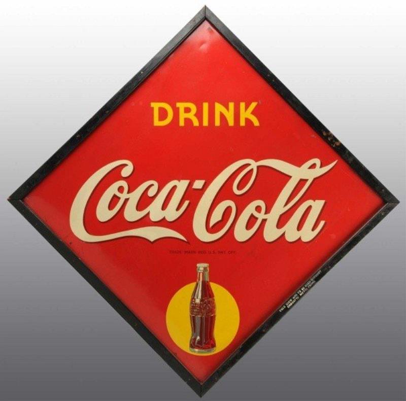 1939 Tin Drink Coca-Cola Sign in Wooden Frame