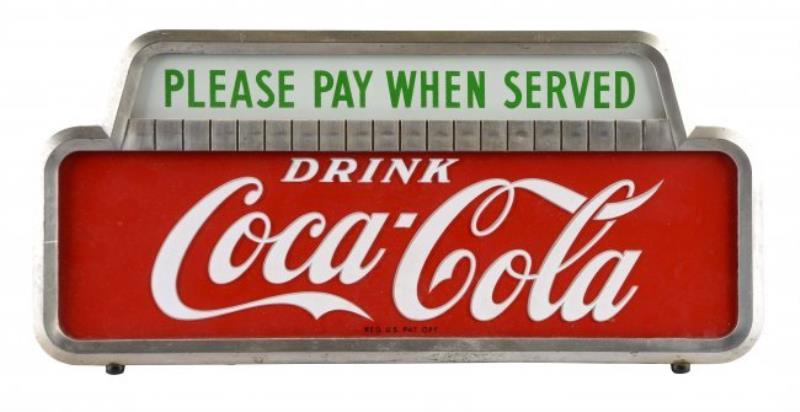 1950's Coca-Cola "Pay When Served" Light Up Display.
