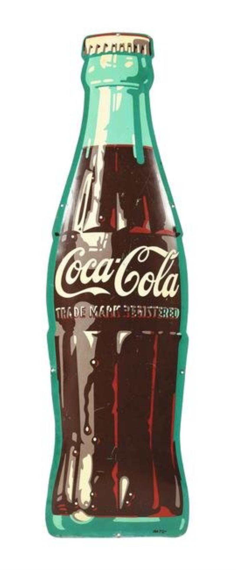 3' COCA-COLA TIN PAINTED METAL BOTTLE SIGN.