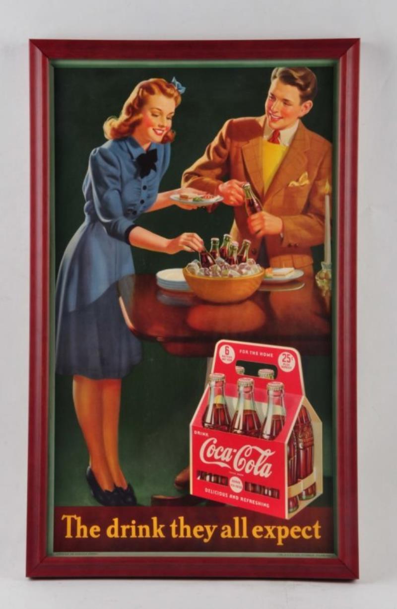 1940s Coca Cola Six Pack Cardboard Sign.