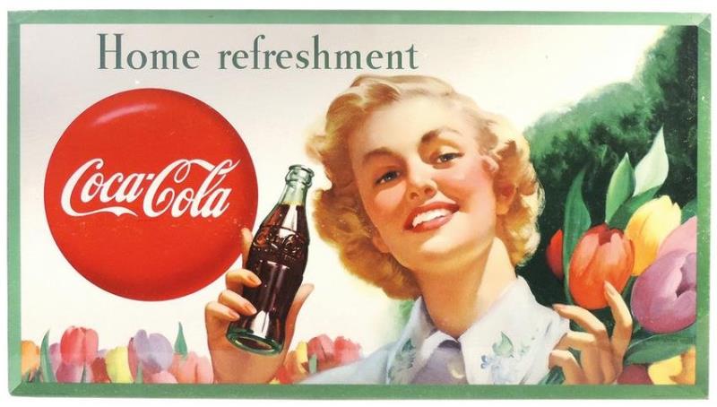 Coca-Cola Sign, Home Refreshment, litho on cdbd by