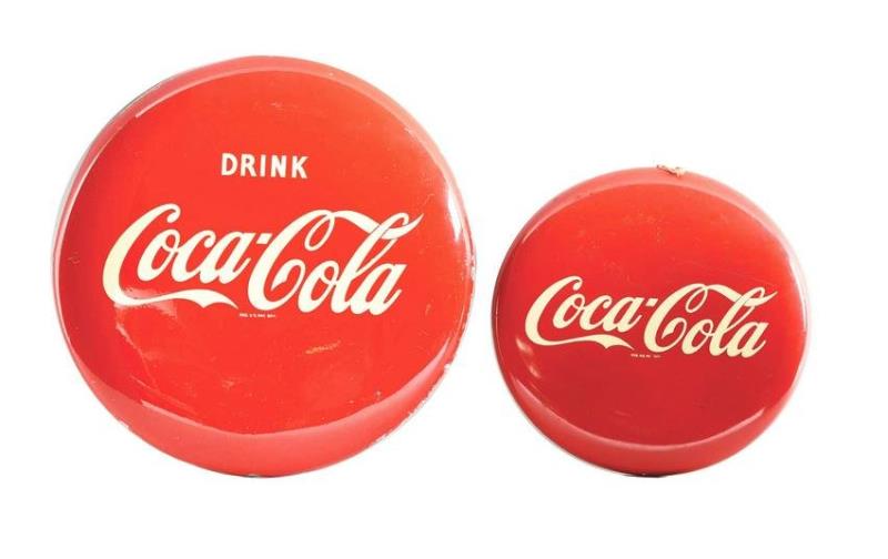 COCA-COLA TIN BUTTON SIGNS.