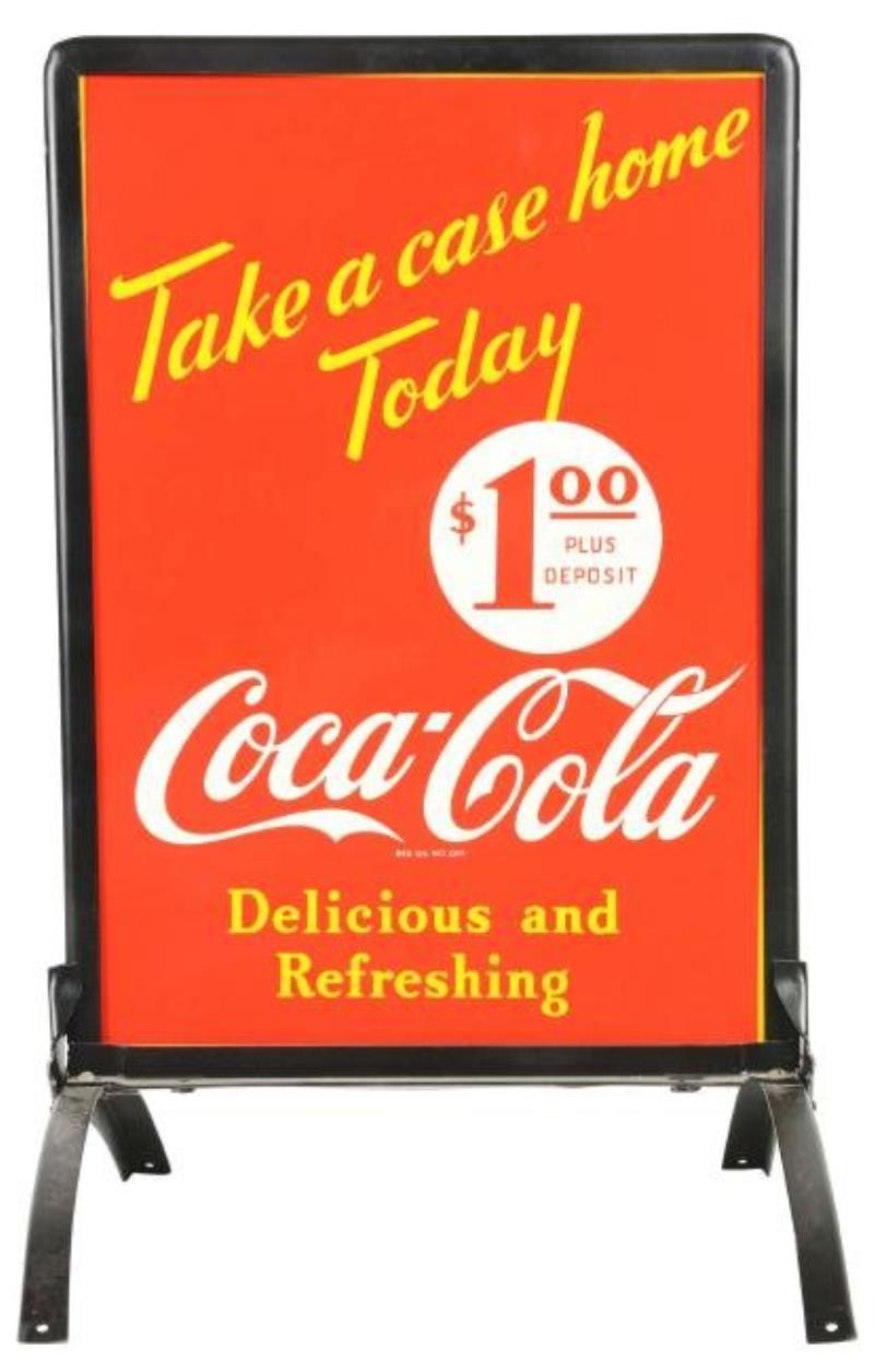 Coca-Cola Tin Curb Side Sign In Stand.