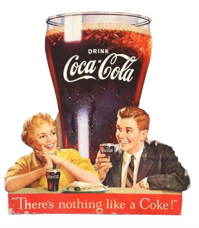 Coca-Cola Diecut Cardboard Easel Back Sign.