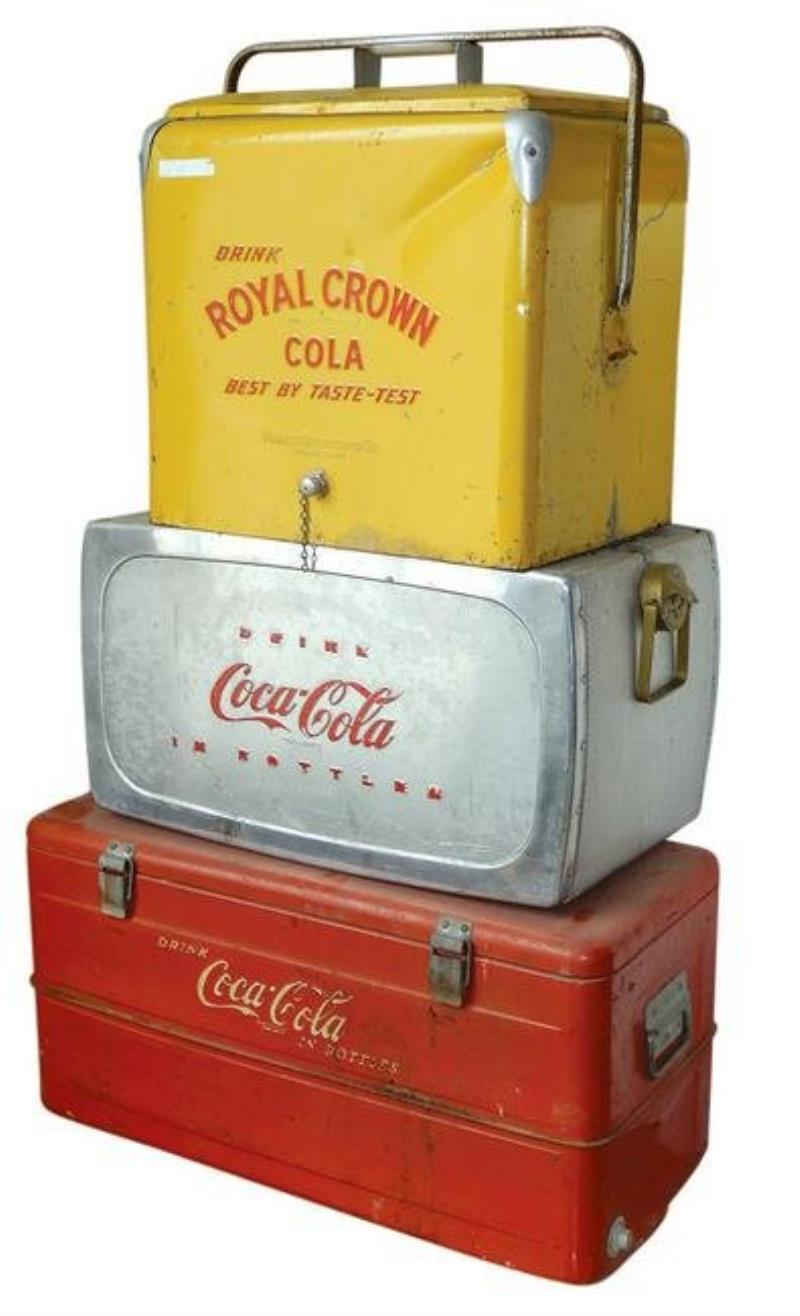 Picnic Coolers (3), Coca-Cola (2) & RC Cola, all
