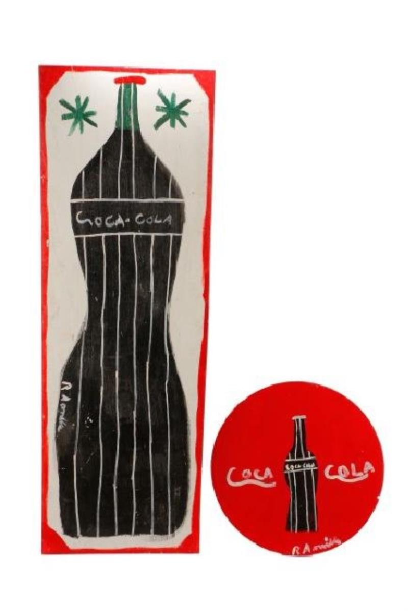 RA Miller 2 Painted Coca-Cola Signs on Wood