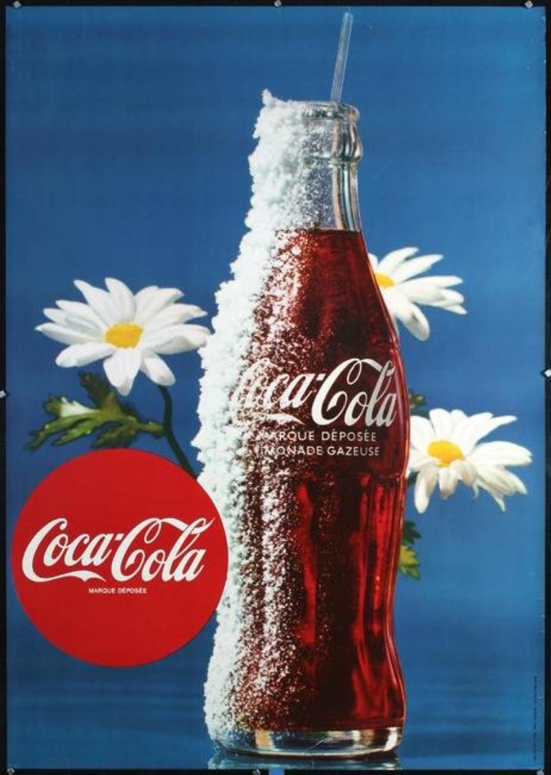 Original Vintage 1960s Coca Cola Poster Iced Bottle