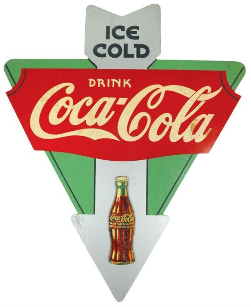 Coca-Cola wood arrow sign, 2-sided "Ice Cold Drink