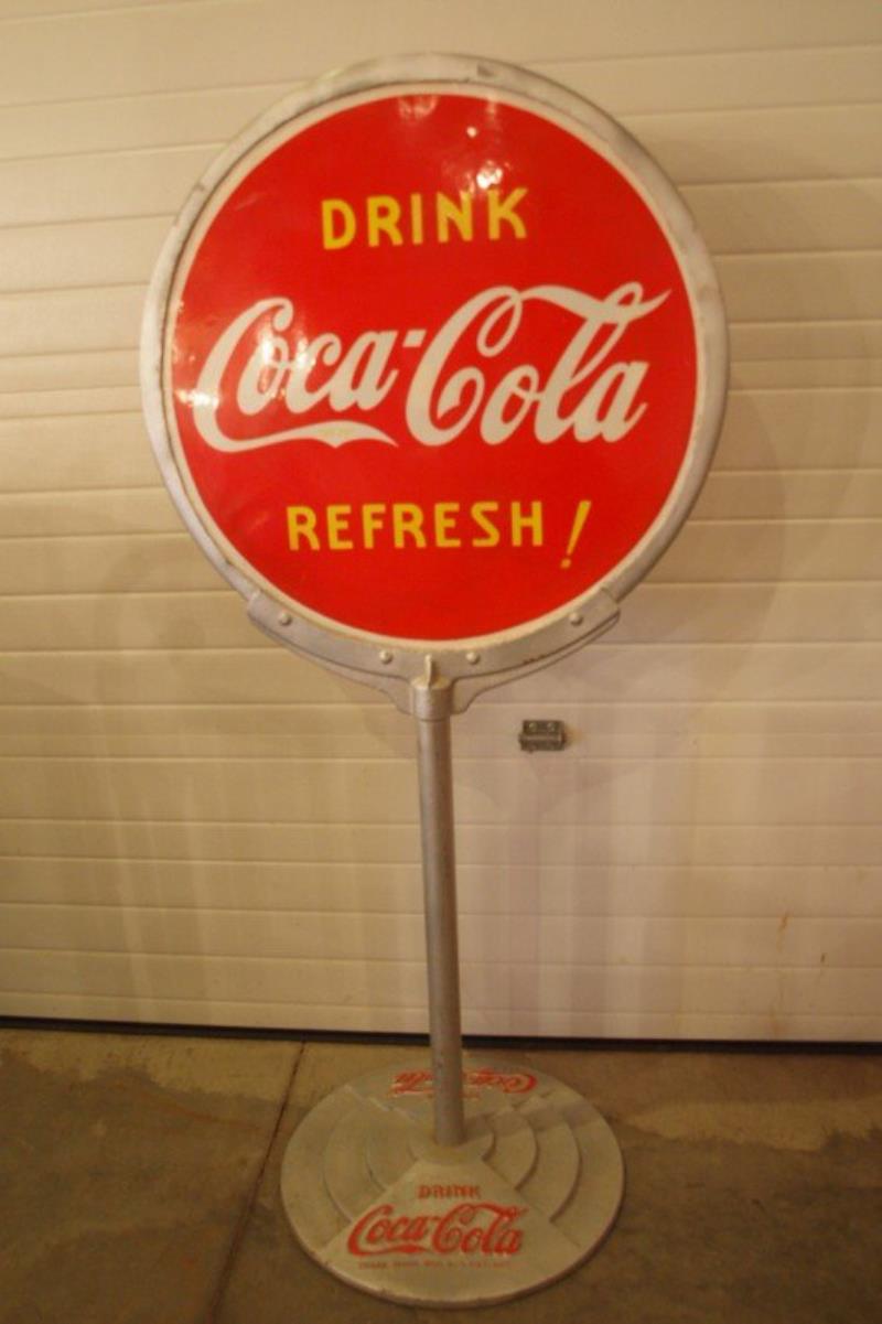 Coca Cola sidewalk lolipop sign, porcelain 2 sided