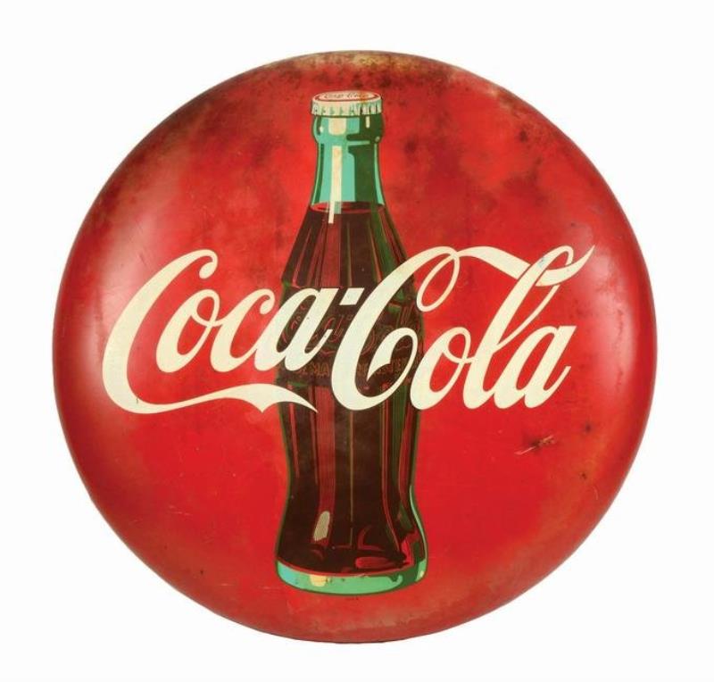 LARGE TIN COCA-COLA BUTTON SIGN