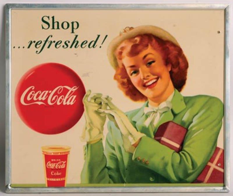 COCA-COLA SHOP REFRESHED '49-'51 CARDBOARD SIGN