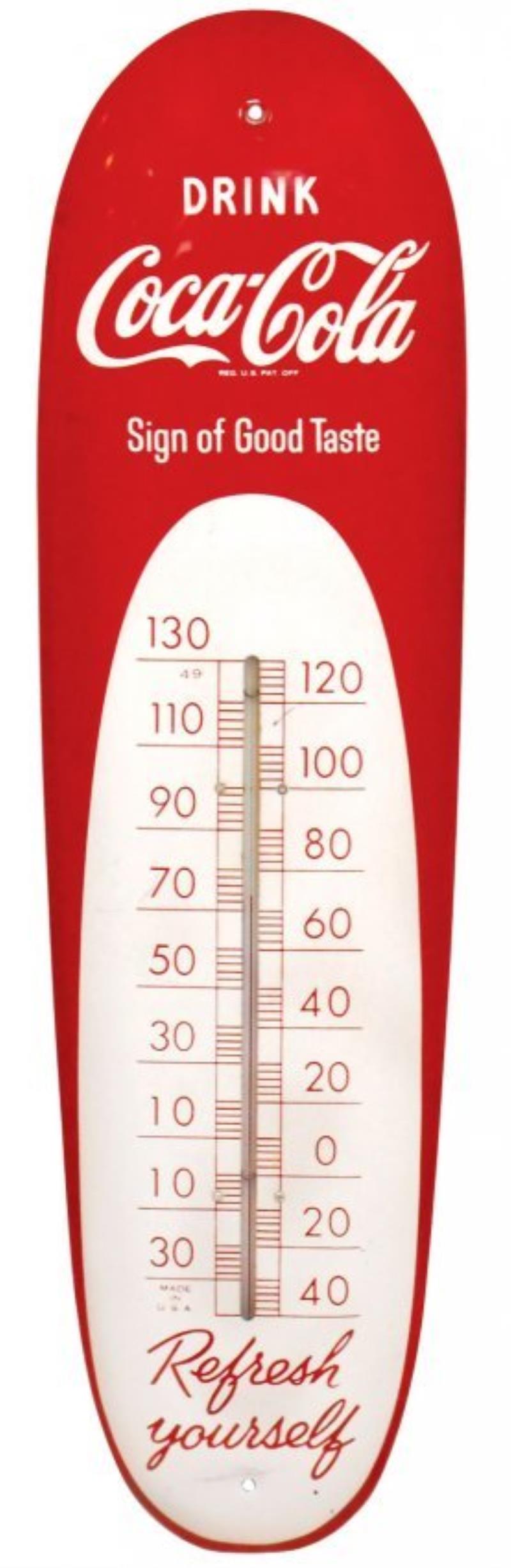 Coca-Cola metal thermometer, bullet shape, Exc working