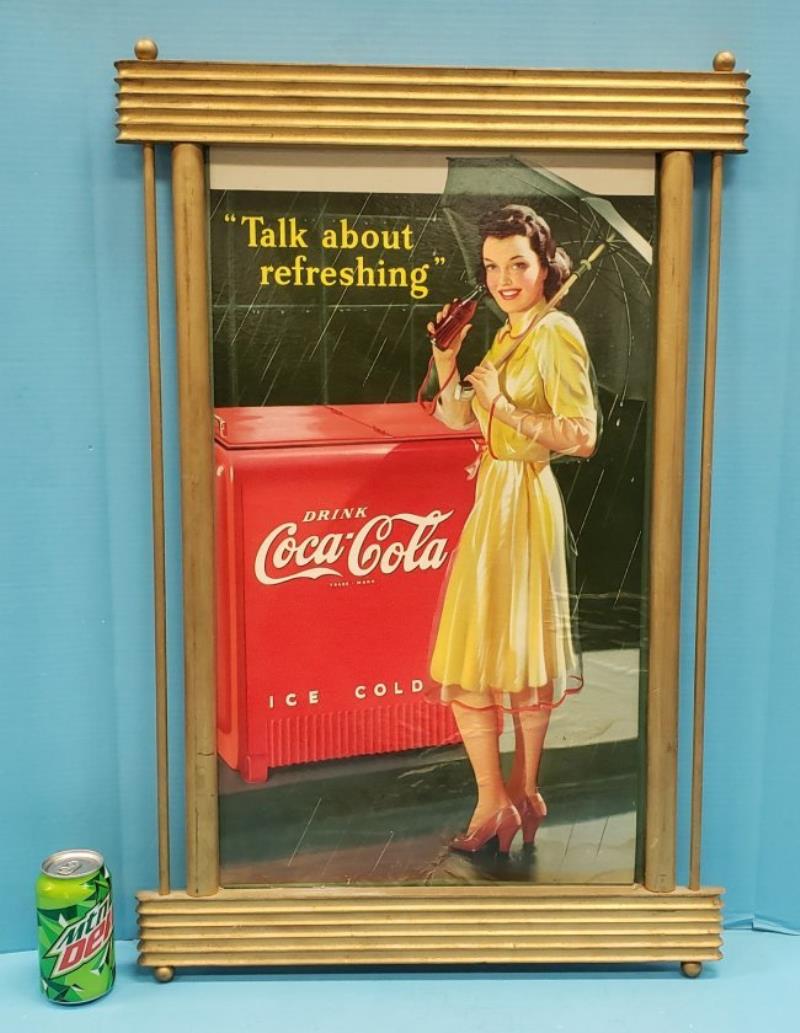 1942 Coca Cola Pin-Up Girl Cardboard Sign & Frame