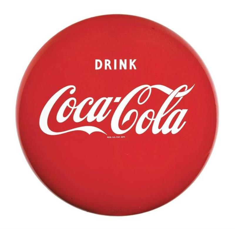 DRINK COCA COLA PORCELAIN BUTTON SIGN.