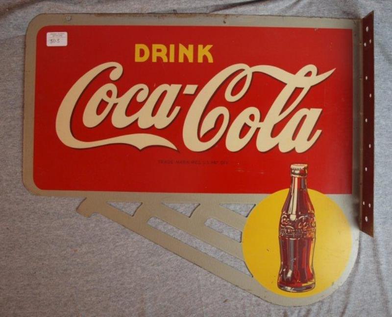 Coca Cola metal 2 sided flange sign, 24" x 20 1/2"