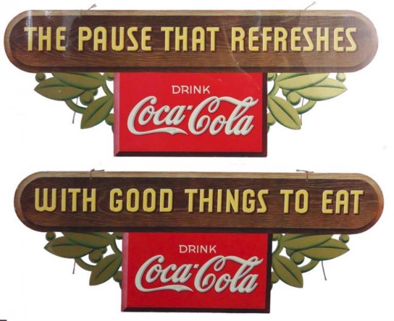 COCA-COLA DIE-CUT CARDBOARD SIGNS 1937 SET OF (2)
