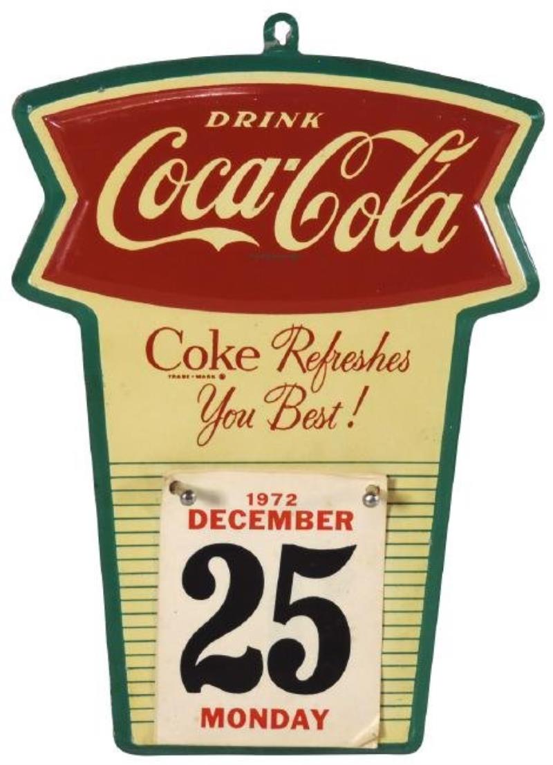 Coca-Cola calendar sign, diecut metal, c1963 w/partial