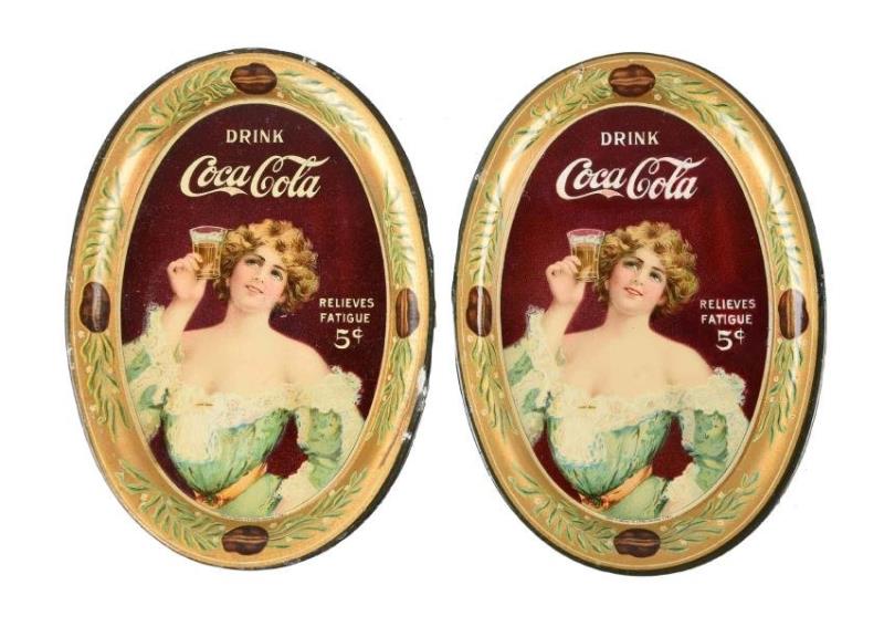 Pair Of 1907 Coca - Cola Tin Tip Trays