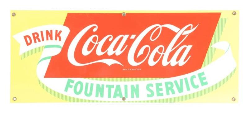 1950's Coca-Cola Fountain Service Porcelain Sign.