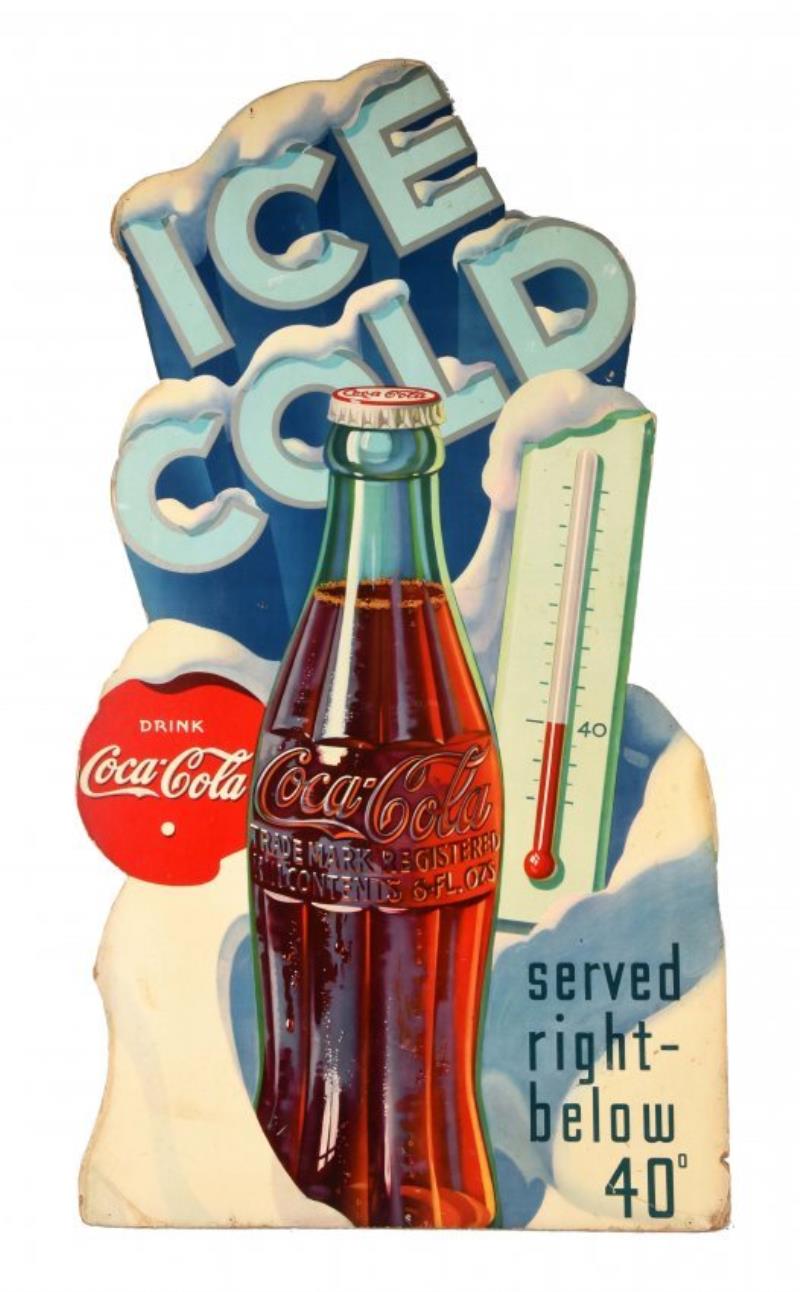 1936 Coca - Cola Cardboard Die Cut Sign.