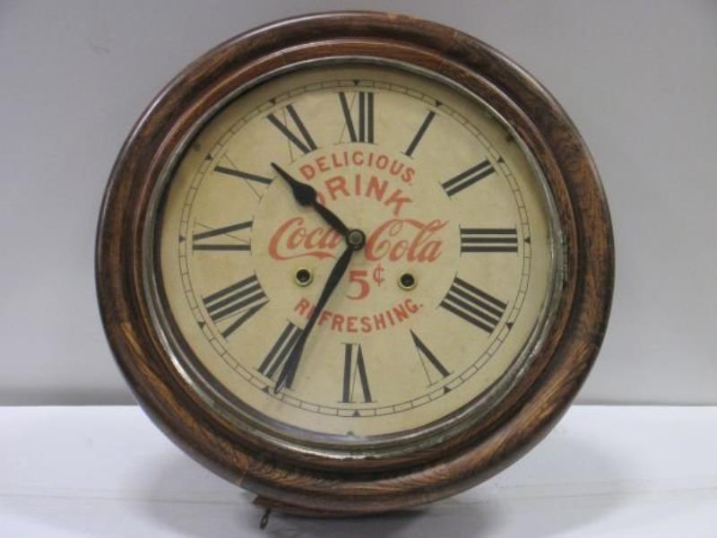 Oak Coca Cola 5 Cent Key Wind Clock