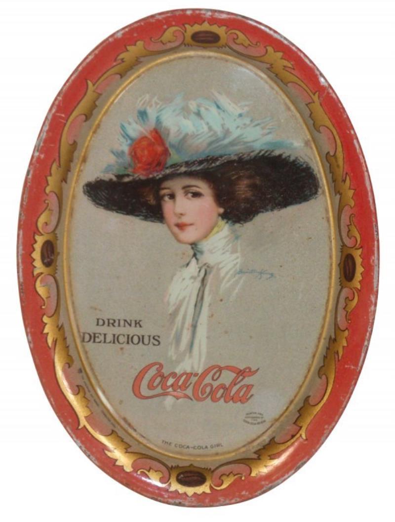 Coca-Cola tip tray, c.1913, Girl in black hat by