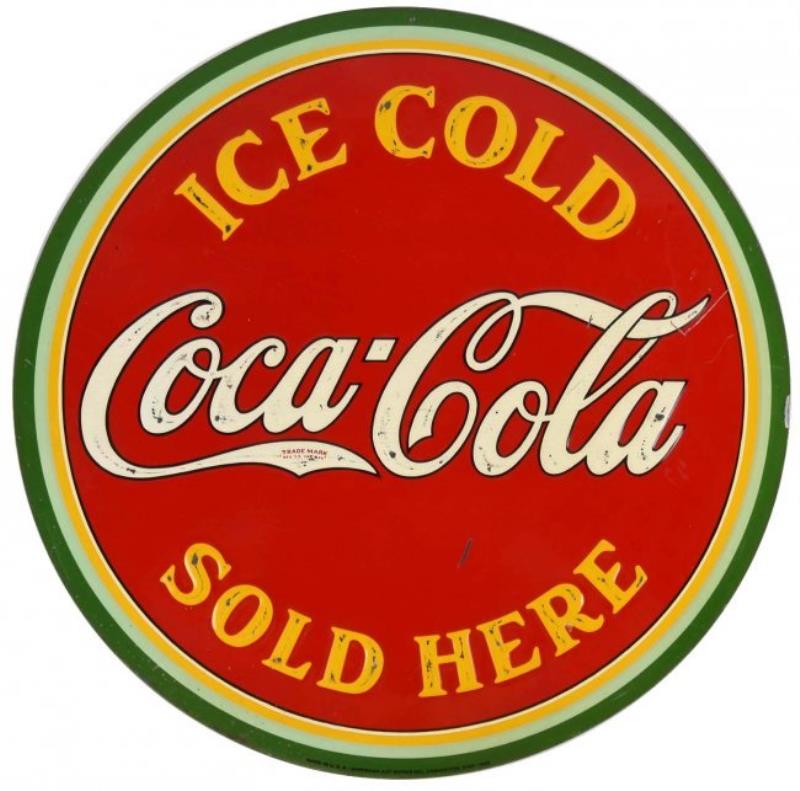1933 Embossed Tin Ice Cold Coca - Cola Sign