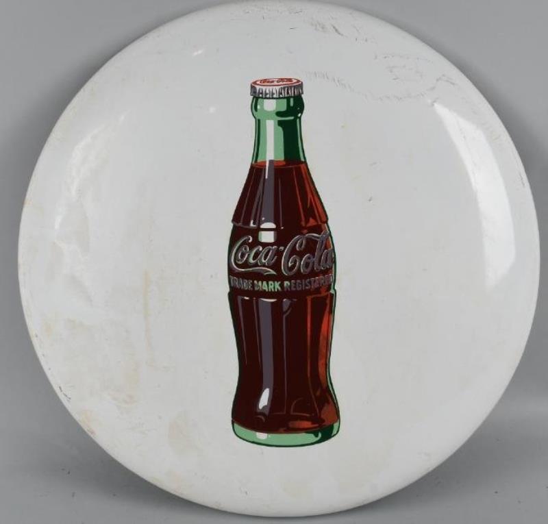 24" COCA COLA BOTTLE WHITE BUTTON PORCELAIN SIGN