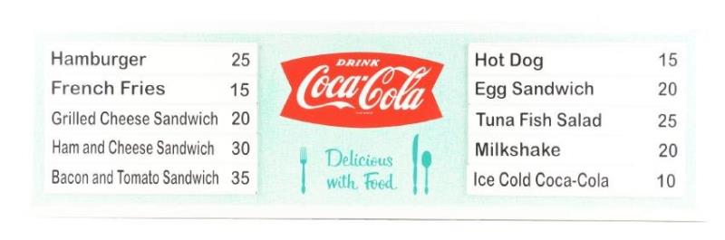 1960's Tin Coca-Cola Fish Tail Menu Sign
