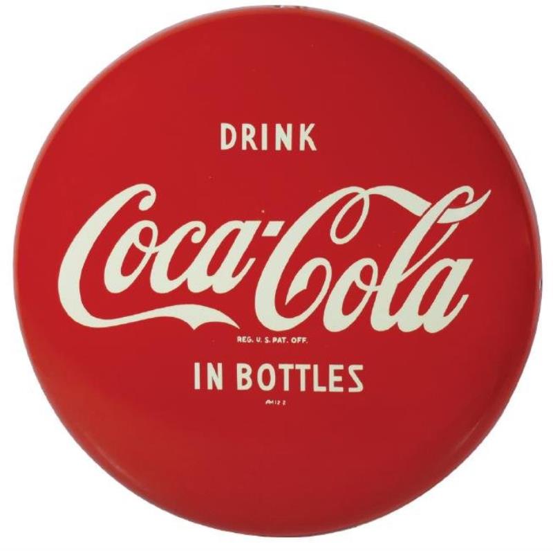Coca-Cola button sign, "Drink Coca-Cola in Bottles",