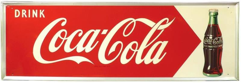 Coca-Cola sign, self-framed metal w/bottle graphic,