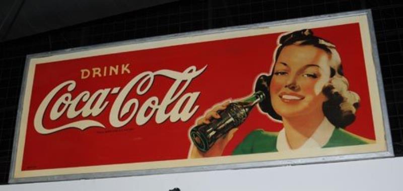 1940 LARGE TIN COCA-COLA SIGN