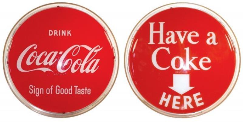 Coca-Cola hanging halo light-up sign, c.1940's, 2-