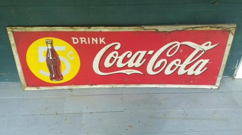 1938 coke Coca-Cola sign embossed rare bottle 5 cents