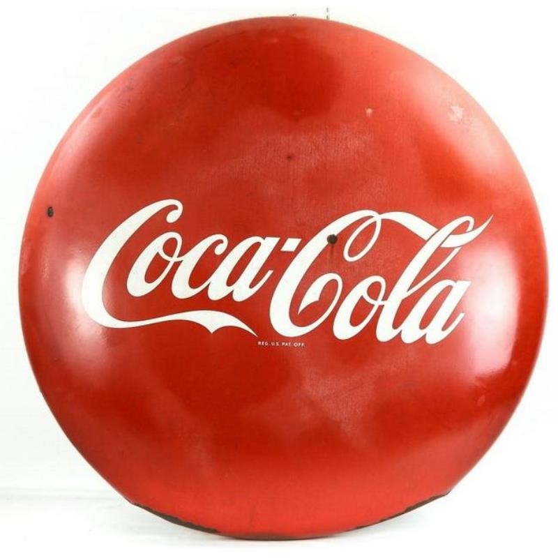 GIANT 48" Coca-Cola Button Original Sign 1950's